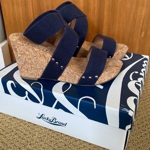 Lucky Brand Navy Blue Cork Sandals wedge